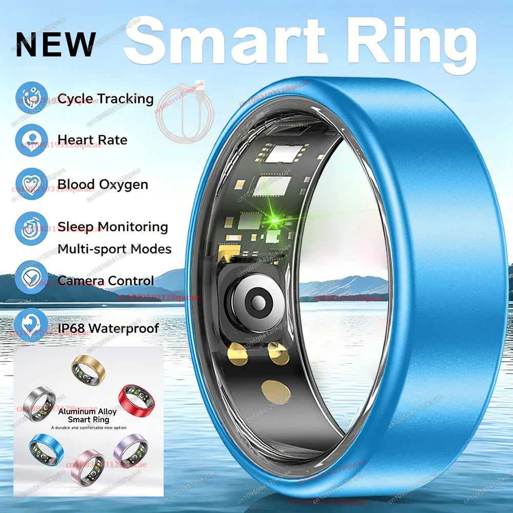 R10 Smart Ring with Charging Case Multi-color Ring Men Women Health Sleep Heart Rate Monitoring IP68 Waterproof Multi-sport Mode - Blue Cable