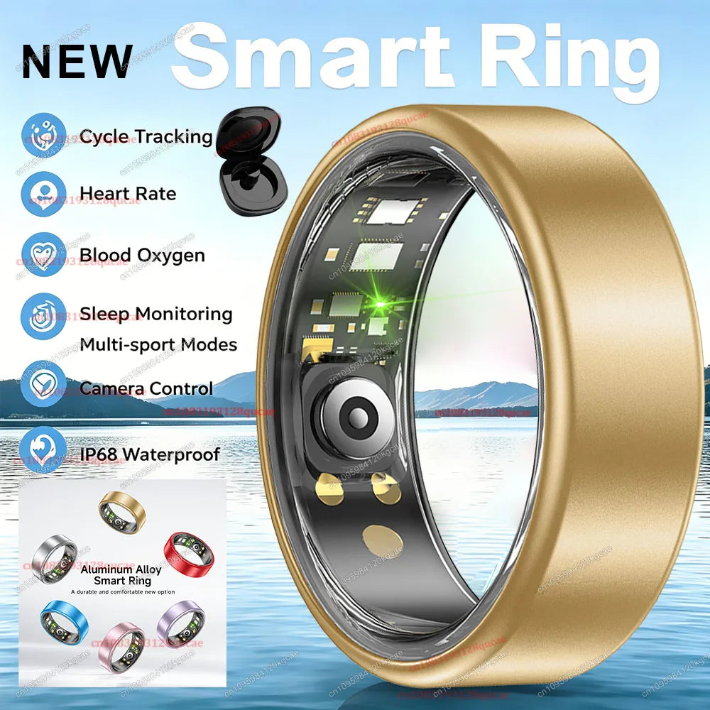 R10 Smart Ring with Charging Case Multi-color Ring Men Women Health Sleep Heart Rate Monitoring IP68 Waterproof Multi-sport Mode - Gold Box
