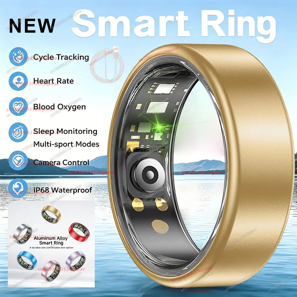 R10 Smart Ring with Charging Case Multi-color Ring Men Women Health Sleep Heart Rate Monitoring IP68 Waterproof Multi-sport Mode - Gold Cable